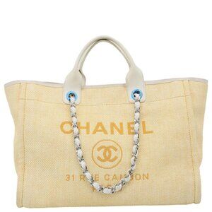 Chanel  Deauville Large Raffia Shopping Tote Bag Beige